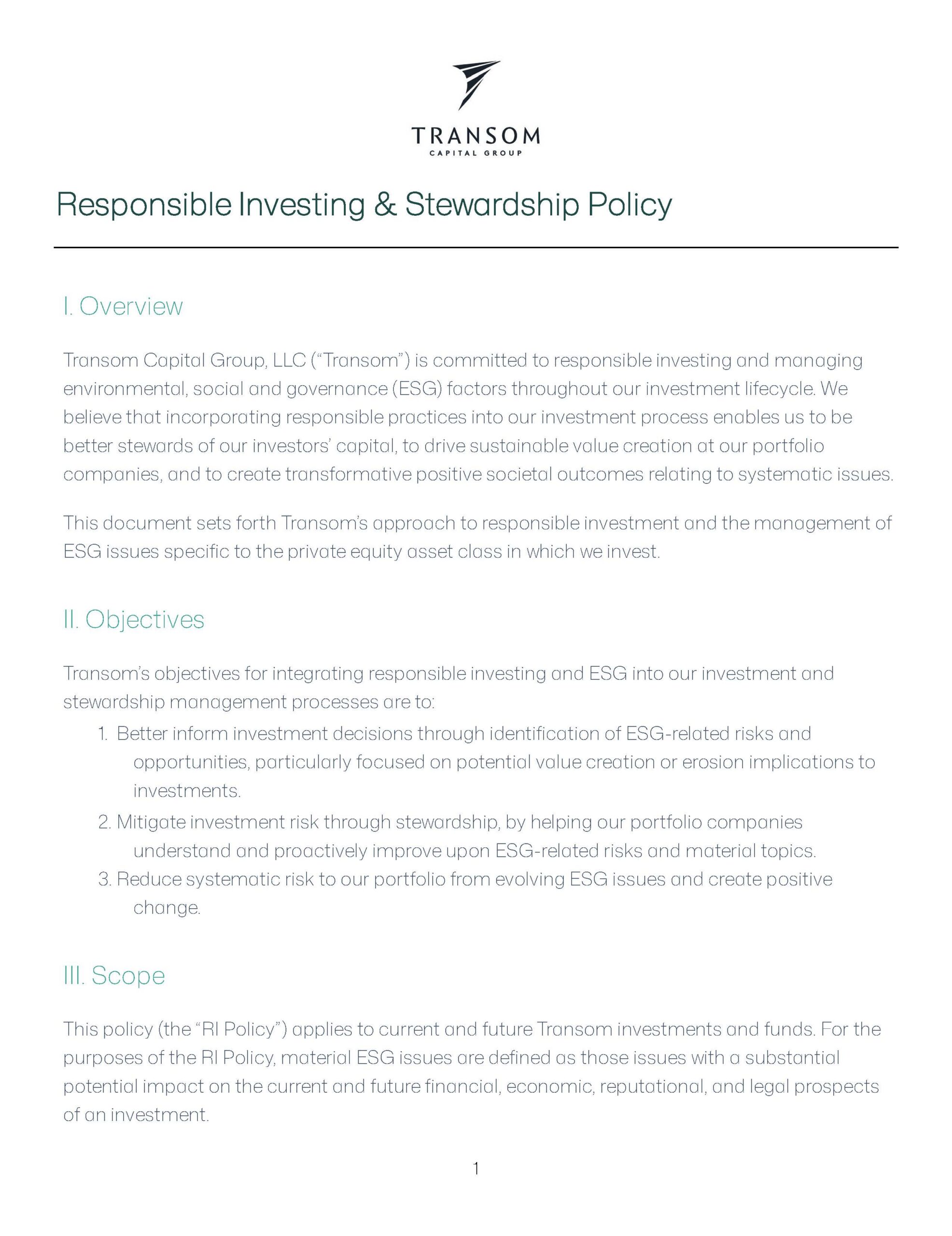 Download our Responsible Investing and Stewardship Policy